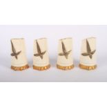A set of four Royal Worcester bud vases moulded as bamboo, 2 3/4" high