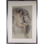 A pastel, seated nude, 22 1/2" x 33 1/2", in silvered frame