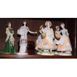 Six Royal Worcester china figures, "Goose Girl", "Moonlight Cascade", "Baker's Wife", "Market