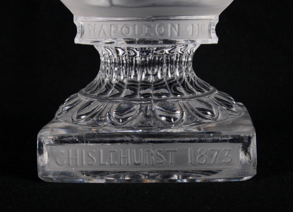 A French frosted glass sculpture, bust of Napoleon III, on square based stamped "Chislehurst - Image 4 of 5