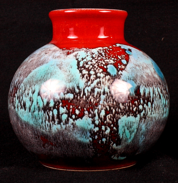 Two Poole pottery "Aegean" vases decorated in red and blue, largest 7" high - Image 3 of 8