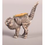 An Edwardian silver cat pin cushion by Levi & Salaman 1906