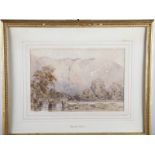 David Cox: watercolour sketch, Welsh landscape near Dinas Mawddwy?, Agnews label verso, 11" x 7 1/