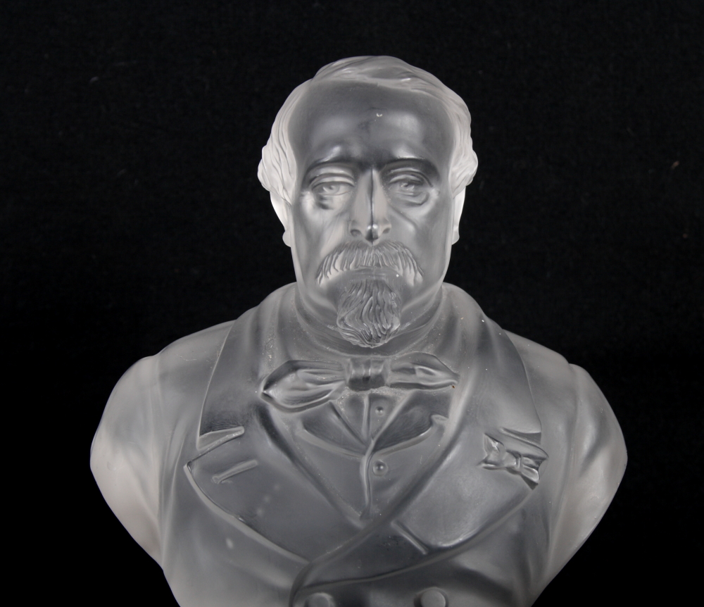 A French frosted glass sculpture, bust of Napoleon III, on square based stamped "Chislehurst - Image 3 of 5