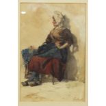 Joseph Finnemore '91: watercolours, Dutch girl on a stool, 13" x 8 1/2", in gilt frame