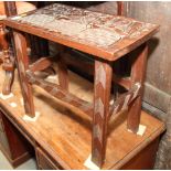 An African wooden rectangular stool/table, top carved three figures, 20" x 11", and a pair of