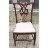 A Georgian provincial mahogany side chair with pierced splat back and drop-in seat, on stretchered