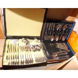 Two cased sets of Russian silver plated cutlery