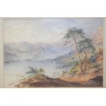 English 19th Century School: watercolours, Highland lake scene with sailing boat, 10" x 14", in gilt