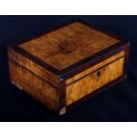 A George III rosewood and maple crossbanded workbox, 10" wide