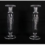 A pair of glass candlesticks with air twist stems, 9 1/2" high