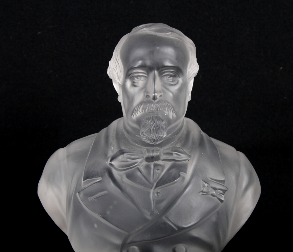 A French frosted glass sculpture, bust of Napoleon III, on square based stamped "Chislehurst - Image 2 of 5