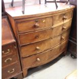 A 19th Century mahogany bowfront chest of two short and three long drawers, on cut away bracket