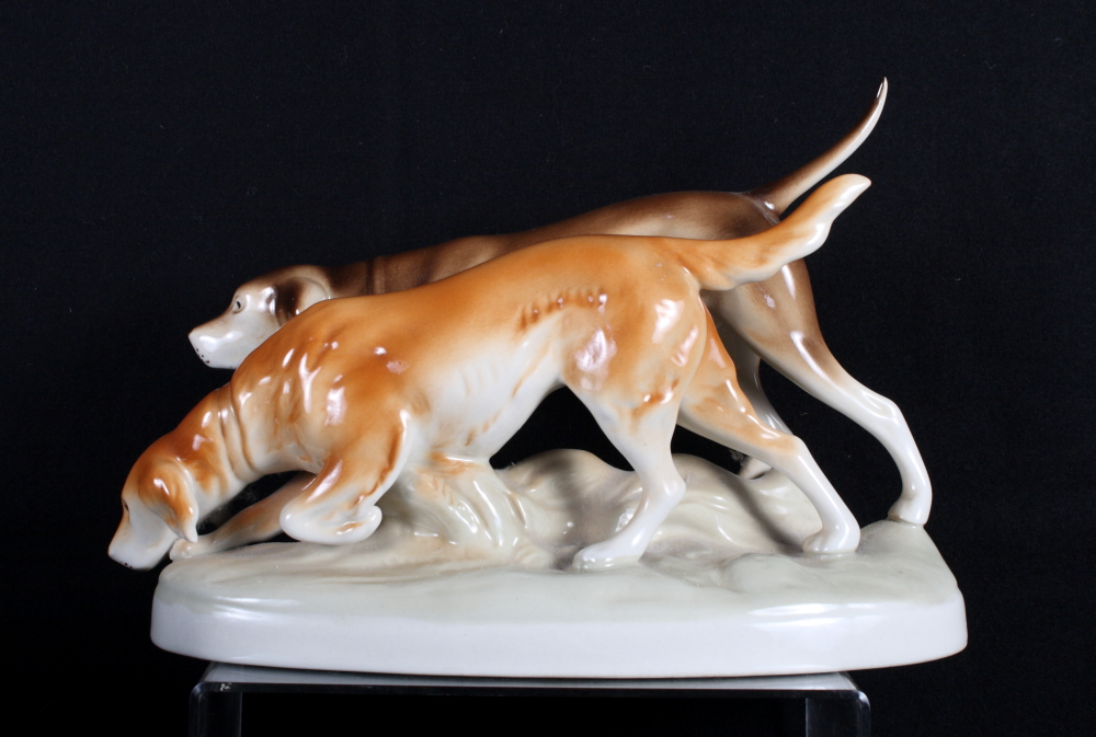 A Royal Dux model of two gun dogs on oval base, 12" wide - Image 2 of 3