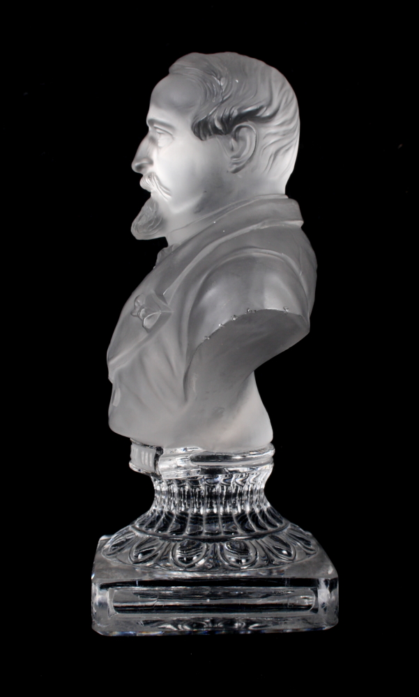 A French frosted glass sculpture, bust of Napoleon III, on square based stamped "Chislehurst - Image 5 of 5