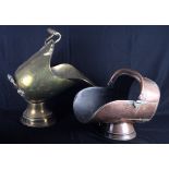 A Victorian copper coal scuttle and a brass coal scuttle