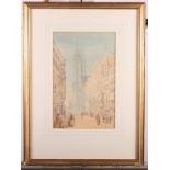 A 19th Century watercolour study of a continental city with figures and Cathedral, 11" x 7 1/2",