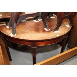 A 19th Century mahogany D-shape side table, on square taper supports, 42" wide