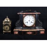 A H Marc Paris black slate and marble mantel clock and a brass mantel clock by Barnard Freres