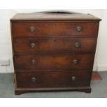 A Georgian provincial oak chest of four long graduated drawers, on bracket supports, 42" wide (cut)