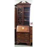 An Edwardian mahogany bureau bookcase inlaid satinwood banding and patera, 26" wide