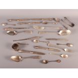 A quantity of silver cutlery, a napkin ring and two button hooks, 13.3oz troy approx