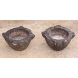 Two carved marble mortars, 15" dia