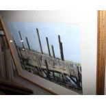 K S J Keable: acrylics, "Drying Nets Southwold", 21" x 31", in gilt strip frame