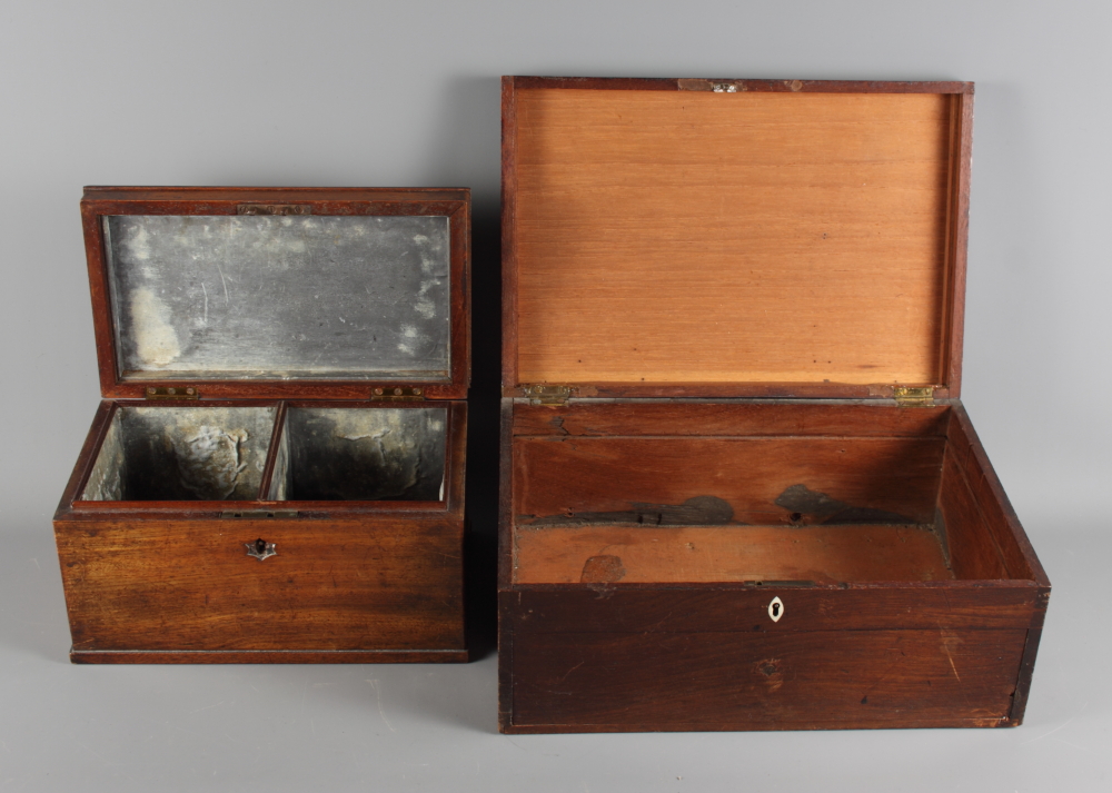 A 19th Century rectangular mahogany two-division tea caddy, 10 1/2" wide, and a larger mahogany box, - Image 2 of 2