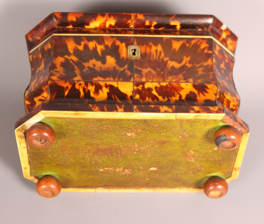 A 19th Century tortoiseshell and ivory two-compartment tea caddy, 8" wide - Image 6 of 6