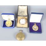 A Schuler & Sons open faced pocket watch, in rolled gold case, together with three others