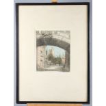 Fred Millar 1921: a signed etching, Oxford college scene, in strip frame