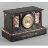 A late 19th Century slate and rouge marble mantel clock with striking movement, 8 1/2" high (chipped