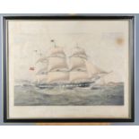 T G Dutton by and after: a 19th Century coloured lithograph, "HMS Anglesea 1150 tons", 16" x 20"