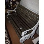 A 19th Century style garden bench with white painted aluminium ends and teak slats