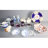 A large collection of glass and pottery to include a Wedgwood jug, a Lalique glass bird, a Belleek