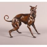 After Mene: a bronze sculpture of a whippet, 6" high