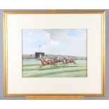 John Beer: watercolours and gouache, a pair of racecourse studies, "Cambridge Stakes 1908" and "