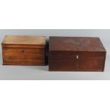 A 19th Century rectangular mahogany two-division tea caddy, 10 1/2" wide, and a larger mahogany box,