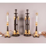 Two pairs of French Empire style bronze and gilt decorated table lamps, larger 22" high