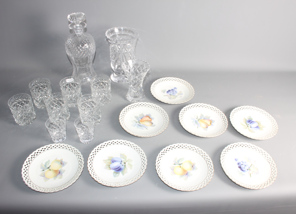 A crystal decanter, six glass tumblers, two glass vases and eight German porcelain plates by Shumann - Image 3 of 3