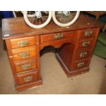 A late 19th Century twin pedestal desk, fitted nine drawers with brass handles, 42" wide