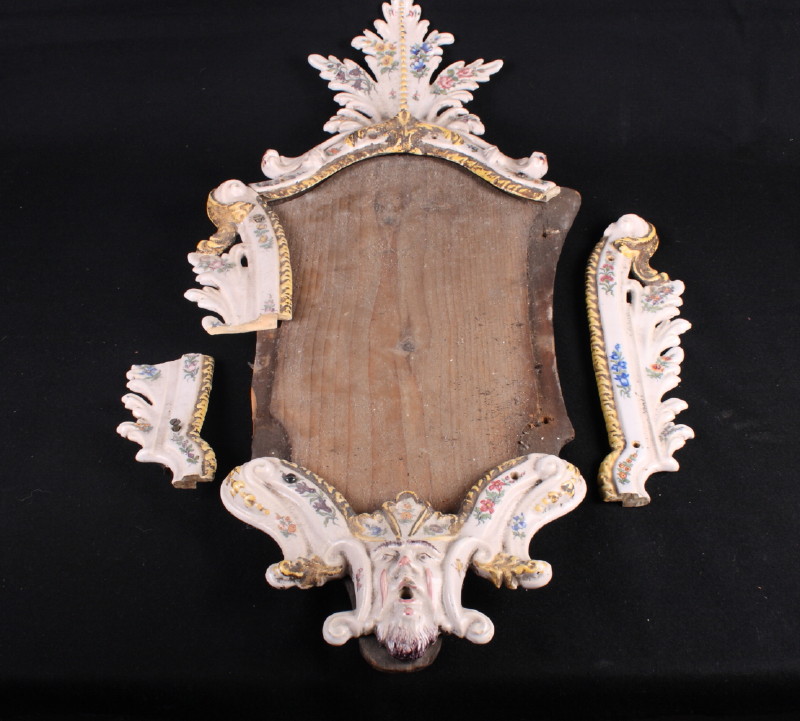 A 19th Century faience pottery mirror frame, 27" high (a/f) - Image 4 of 5