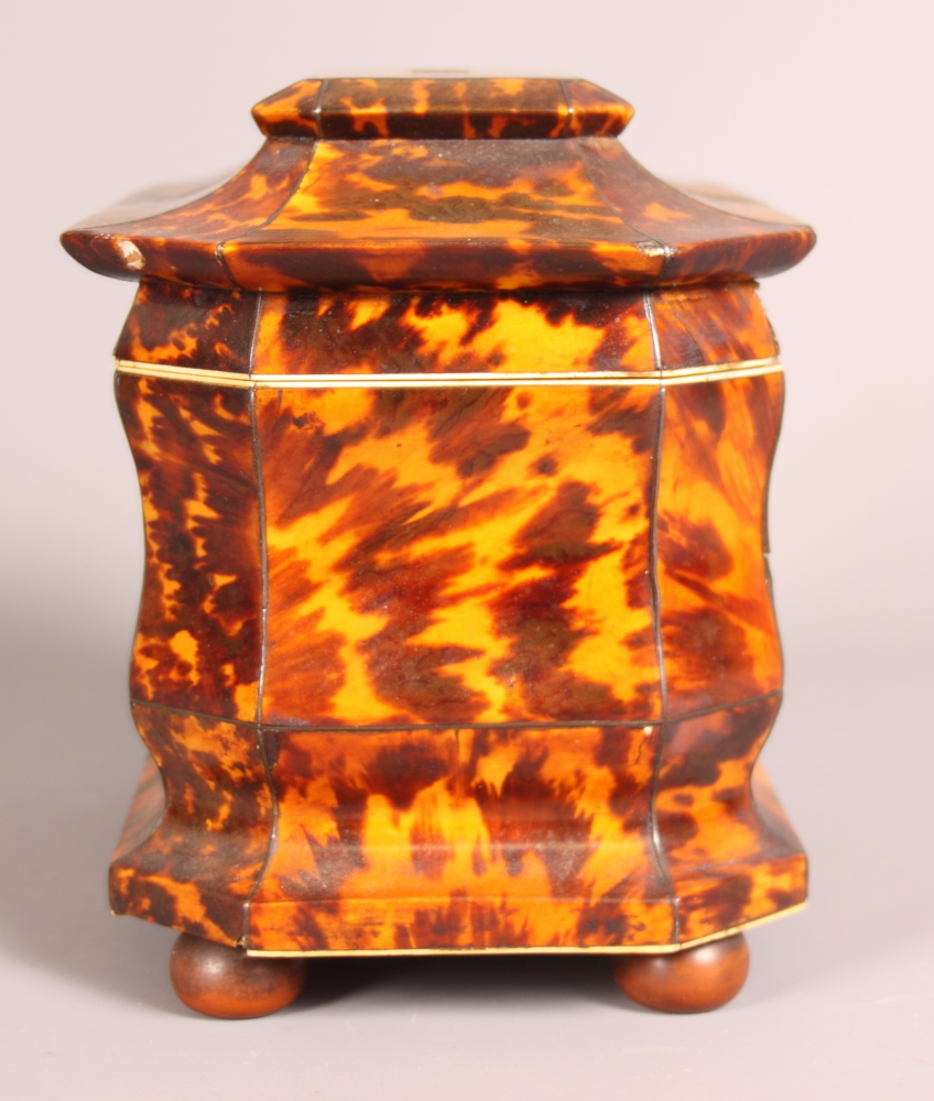 A 19th Century tortoiseshell and ivory two-compartment tea caddy, 8" wide - Image 3 of 6