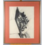 J Ball: a charcoal and conte pencil study of a nude, 14" x 18", in linen lined gilt frame