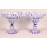 A pair of 20th Century Bohemian blue overlaid glass comports, 10" high (a/f)