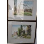 D C Bird: a pair of 20th Century watercolours, views of Thurnby, Leicestershire, 10" x 14", in brown