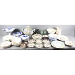 A Wedgwood black jasperware vase, a collection of blue and white plates and other items of