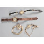 Three ladies 9ct gold cased wristwatches, one with gold bracelet, and a gentleman's 9ct gold cased