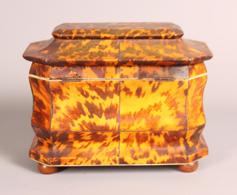 A 19th Century tortoiseshell and ivory two-compartment tea caddy, 8" wide - Image 4 of 6